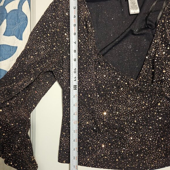 Alex & Sophia Glitter Side-Shirred V-Neck Black and Gold Top - Picture 9 of 12